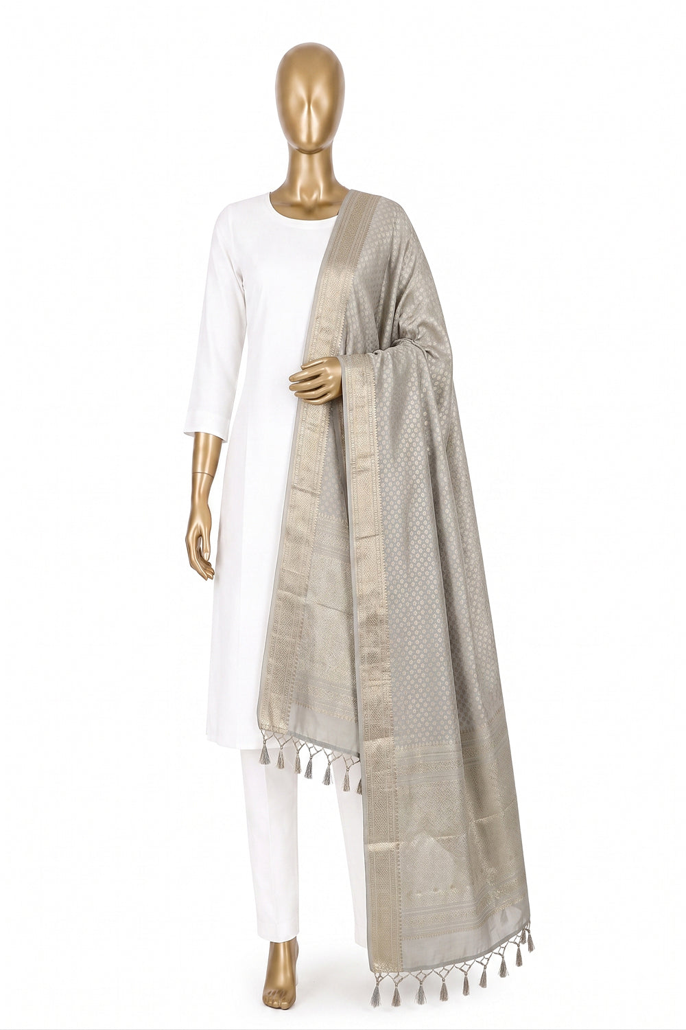 Image of Off-White Kanchipattu Dupatta