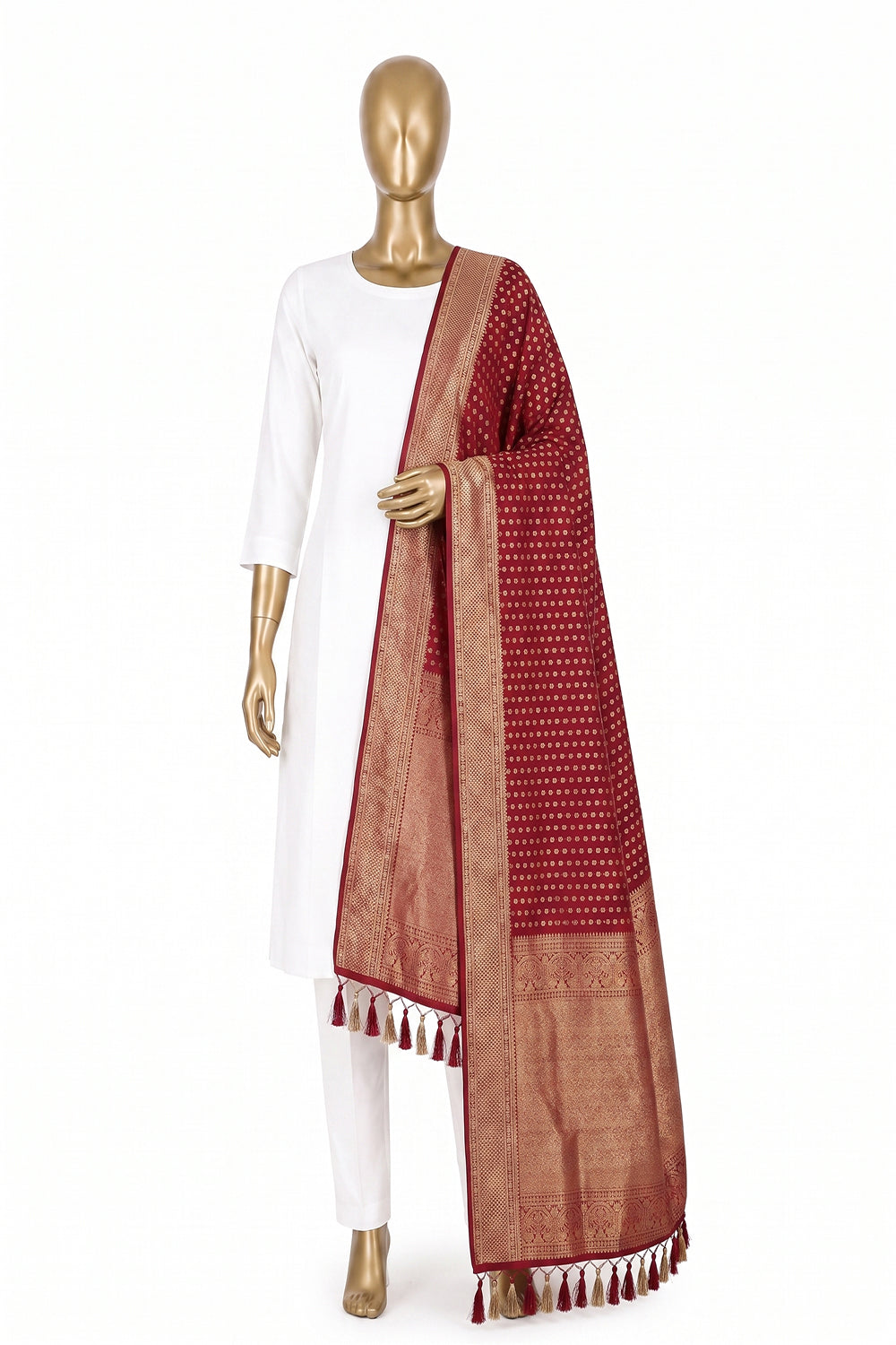 Image of Red Kanchipattu Dupatta