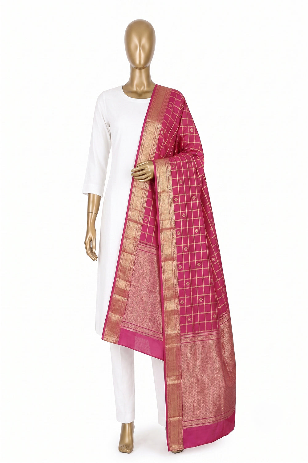 Image of Fuchsia-Pink Kanchipattu Dupatta