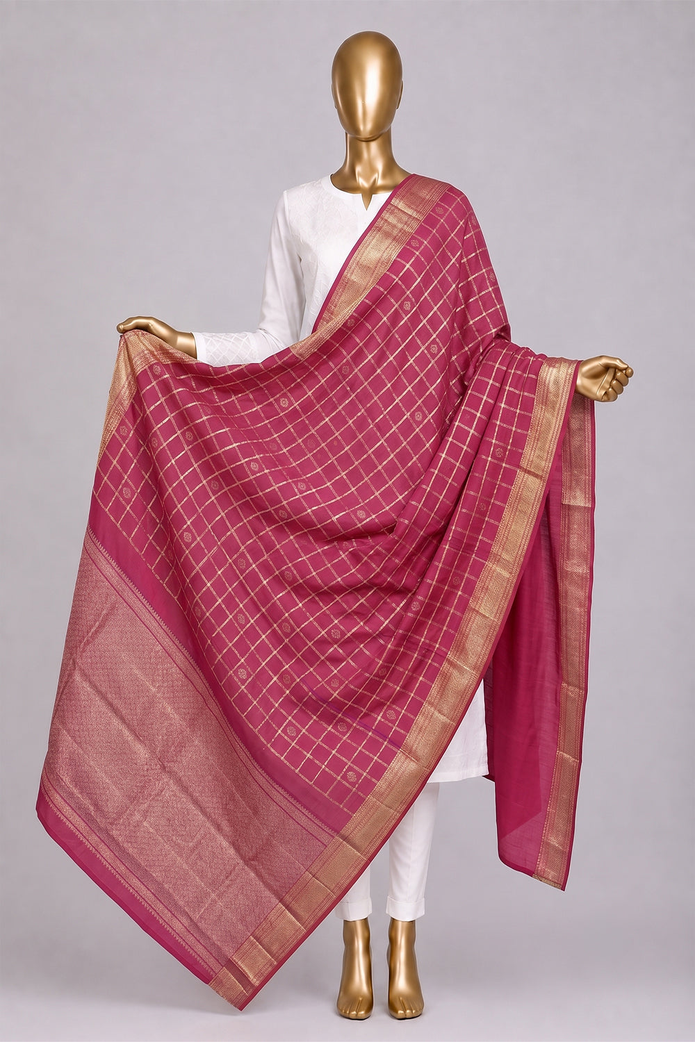 Image of Fuchsia-Pink Kanchipattu Dupatta