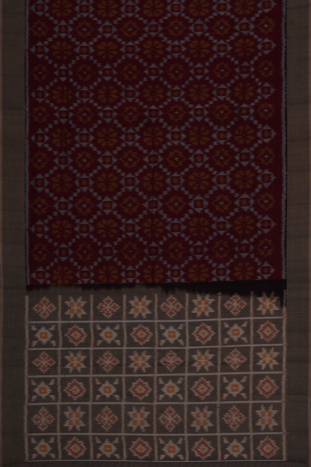 Image of Maroon Pochampally Ikat Cotton Saree