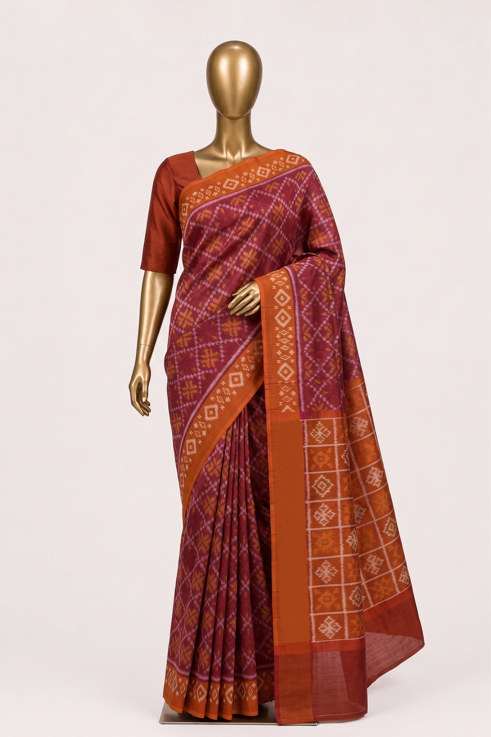 Image of Pink Pochampally Ikat Cotton Saree