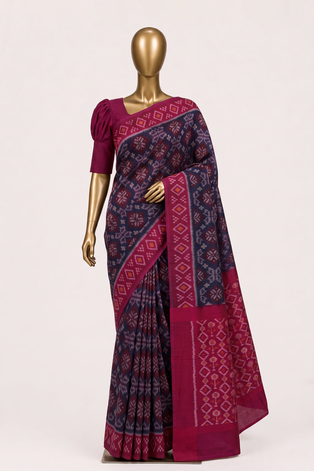 Image of Purple Pochampally Ikat Cotton Saree