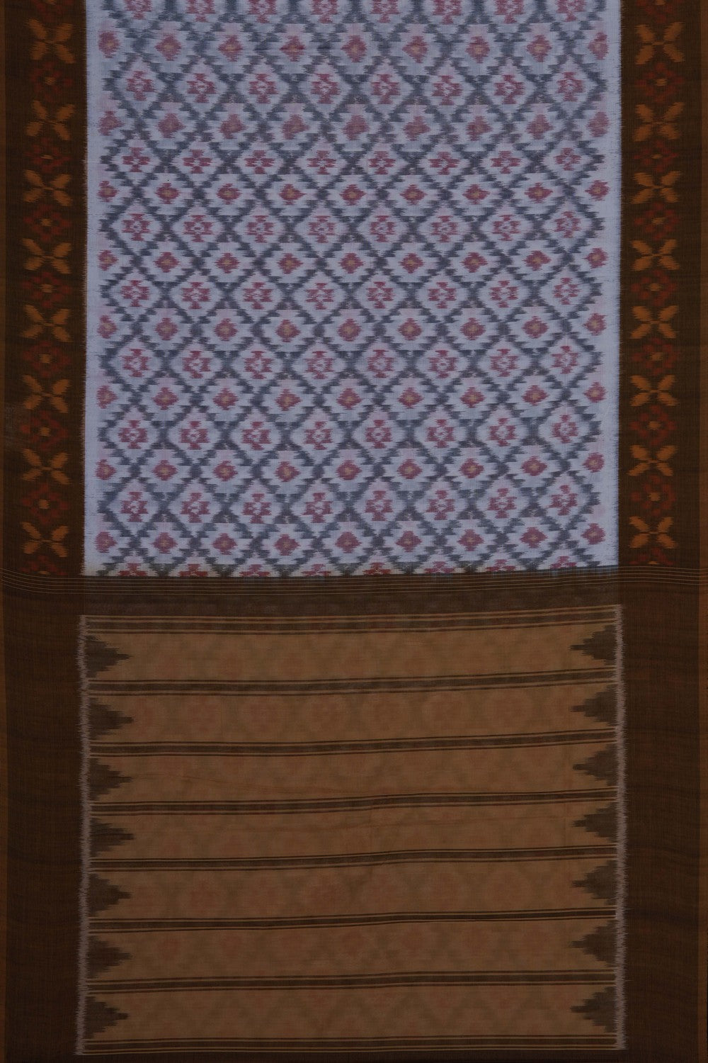 Image of White Pochampally Ikat Cotton Saree
