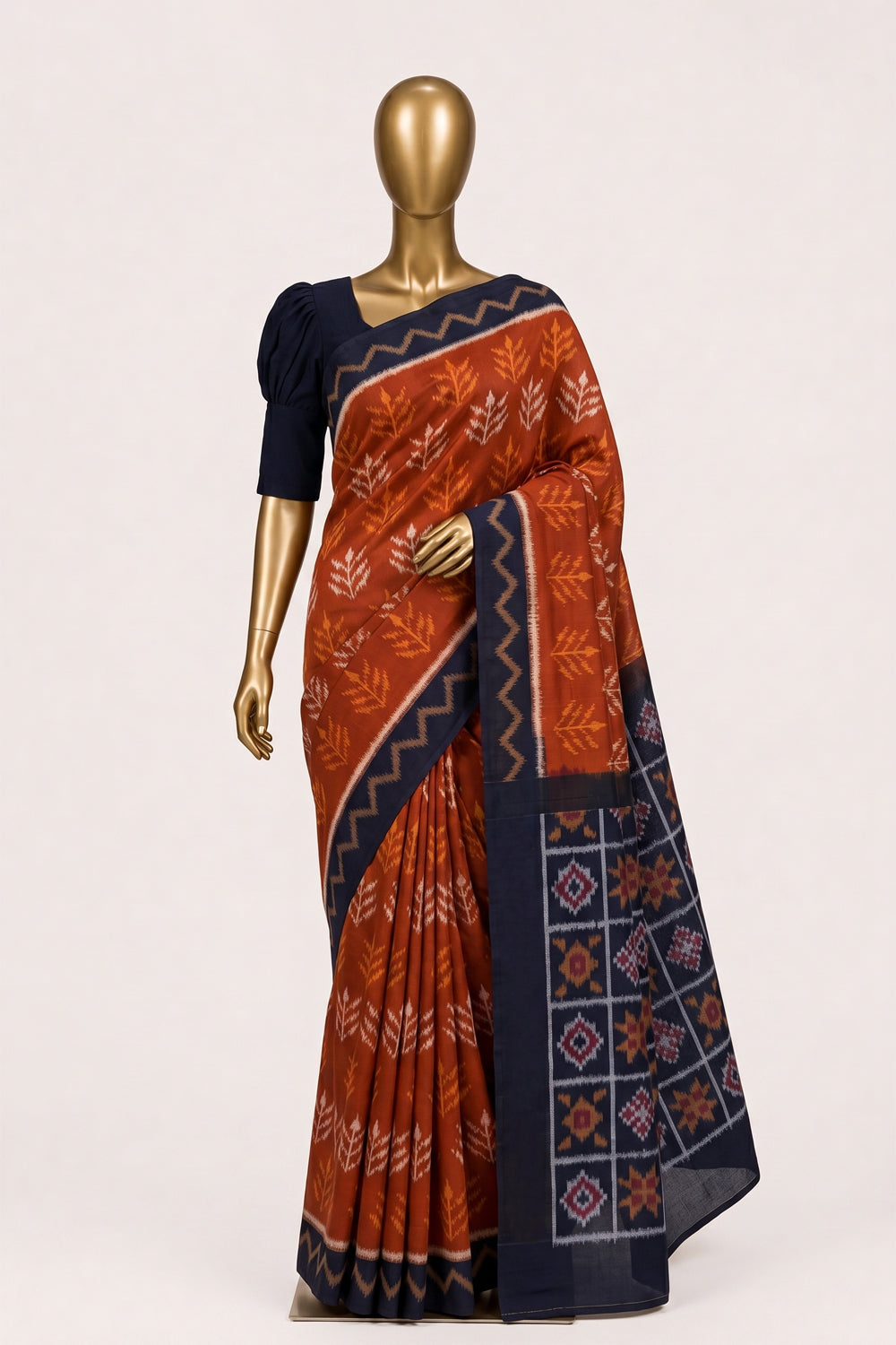 Image of Orange Pochampally Ikat Cotton Saree