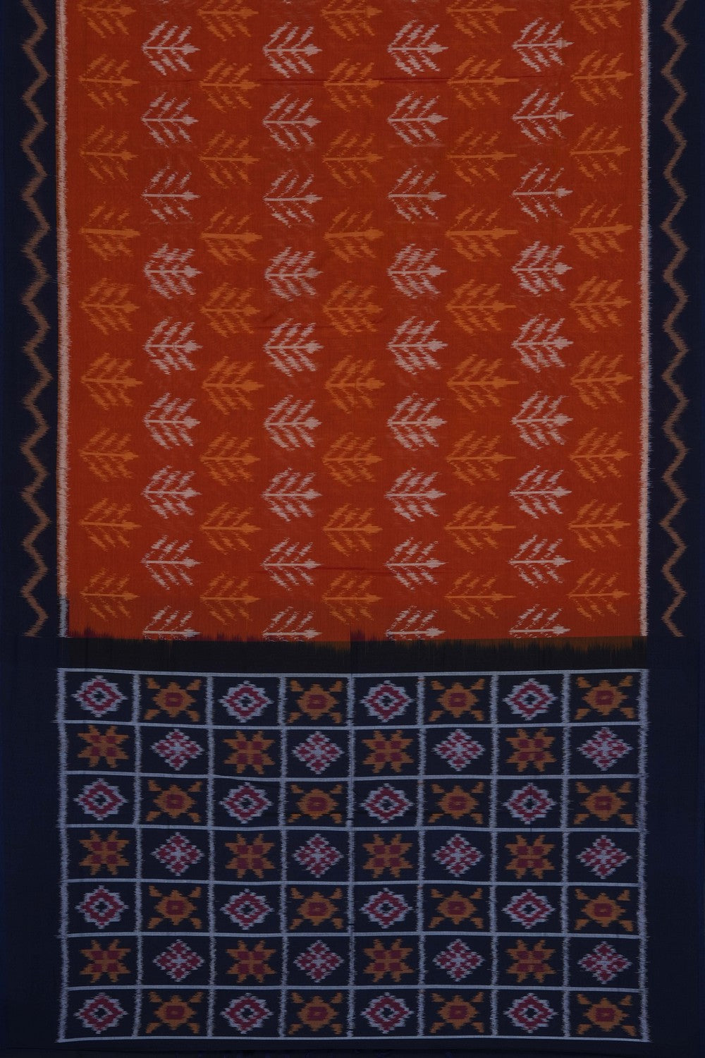 Image of Orange Pochampally Ikat Cotton Saree