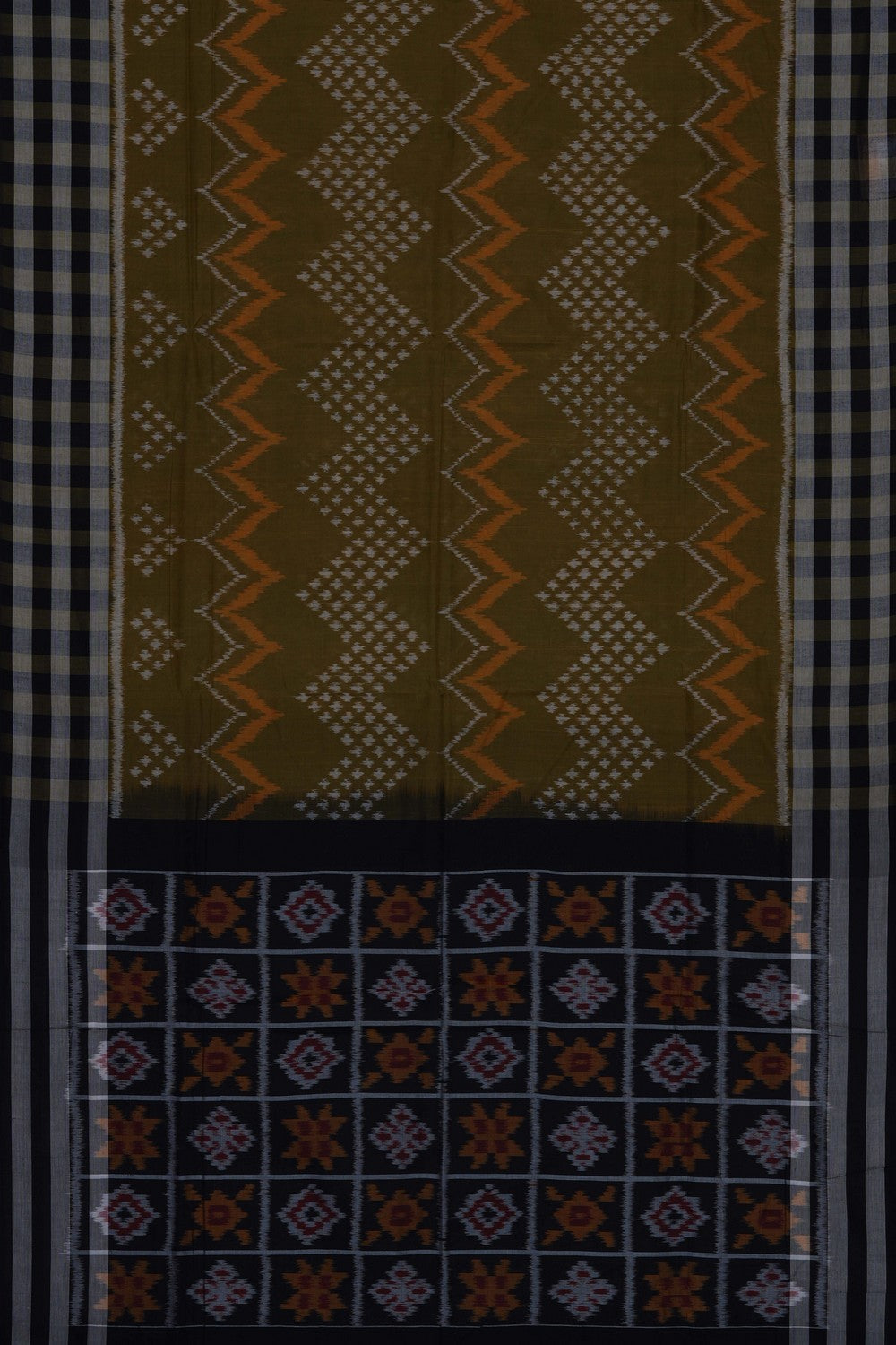 Image of Green Pochampally Ikat Cotton Saree