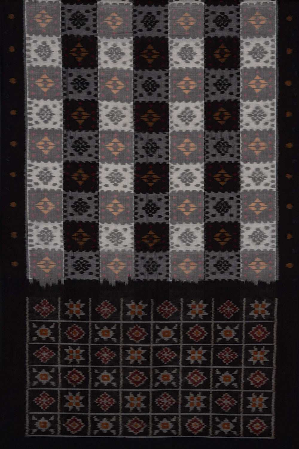 Image of Grey-Black Pochampally Ikat Cotton Saree