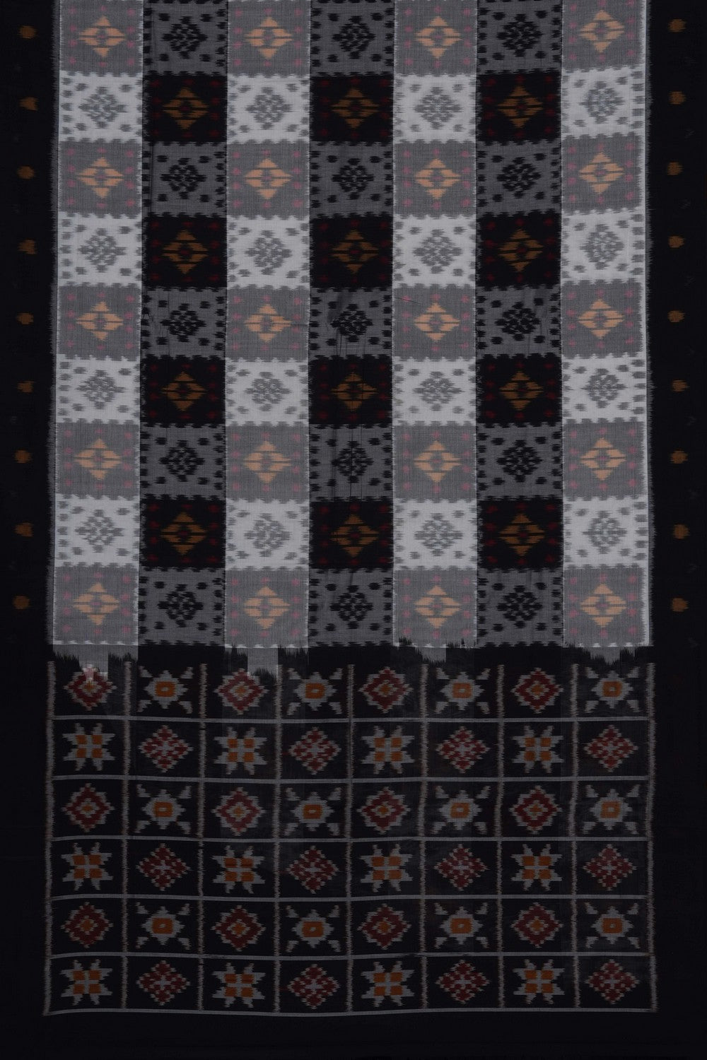Image of Grey-Black Pochampally Ikat Cotton Saree