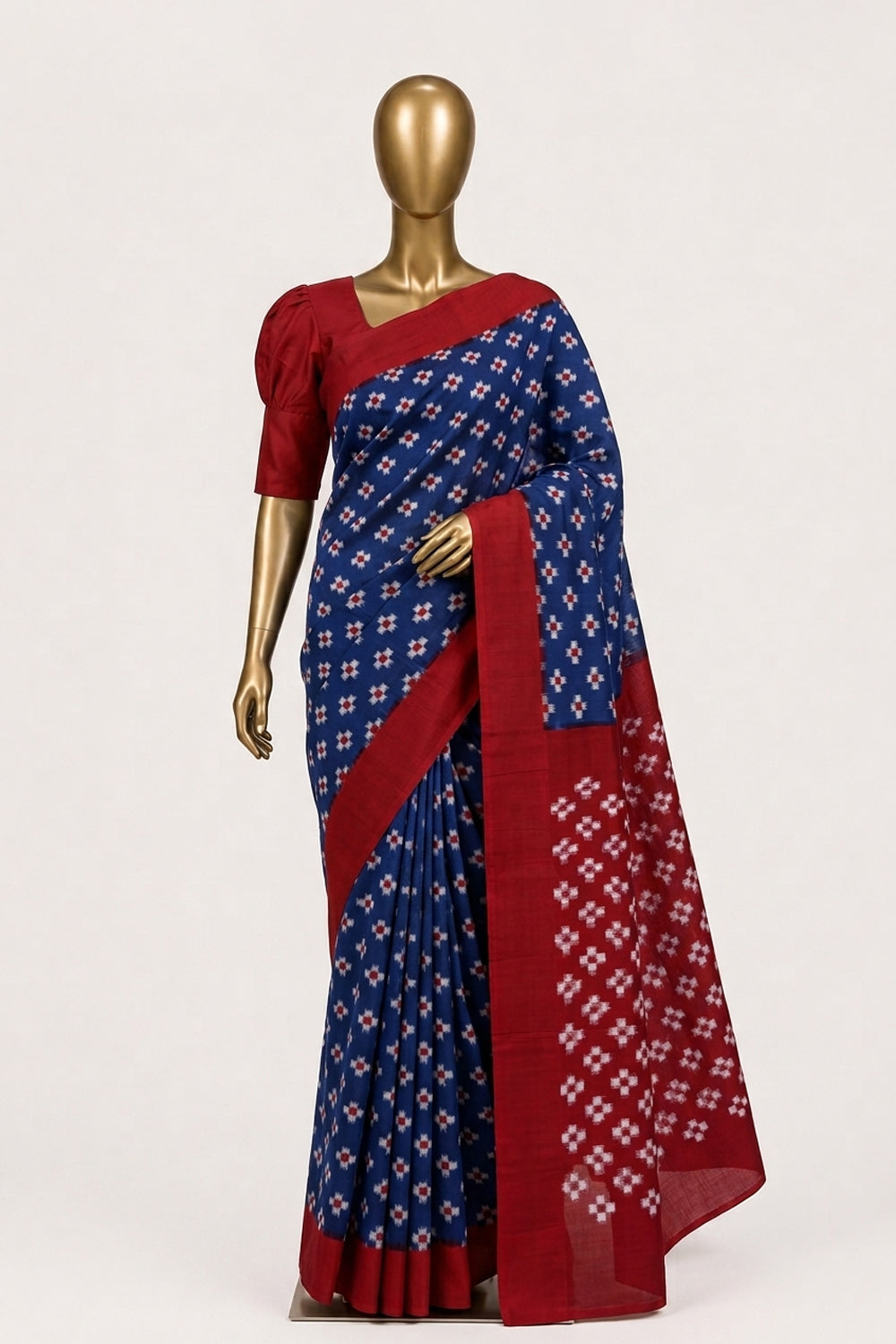 Image of Indigo Blue Pochampally Ikat Cotton Saree