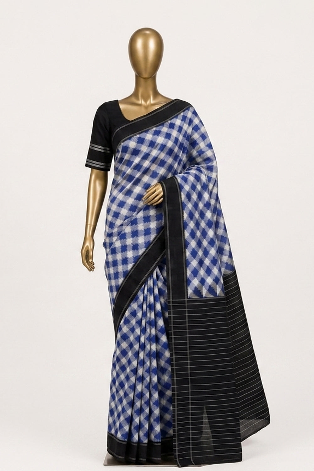 Image of Blue Pochampally Ikat Cotton Saree