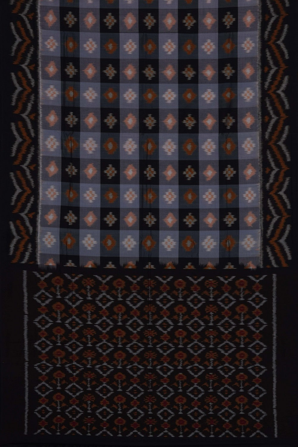 Image of Grey-Black Pochampally Ikat Cotton Saree