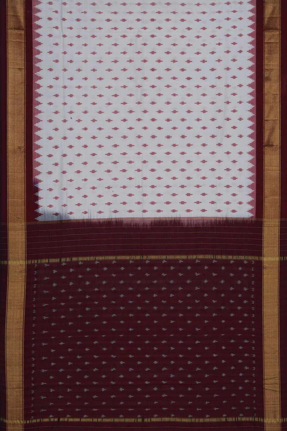 Image of White Pochampally Ikat Cotton Saree