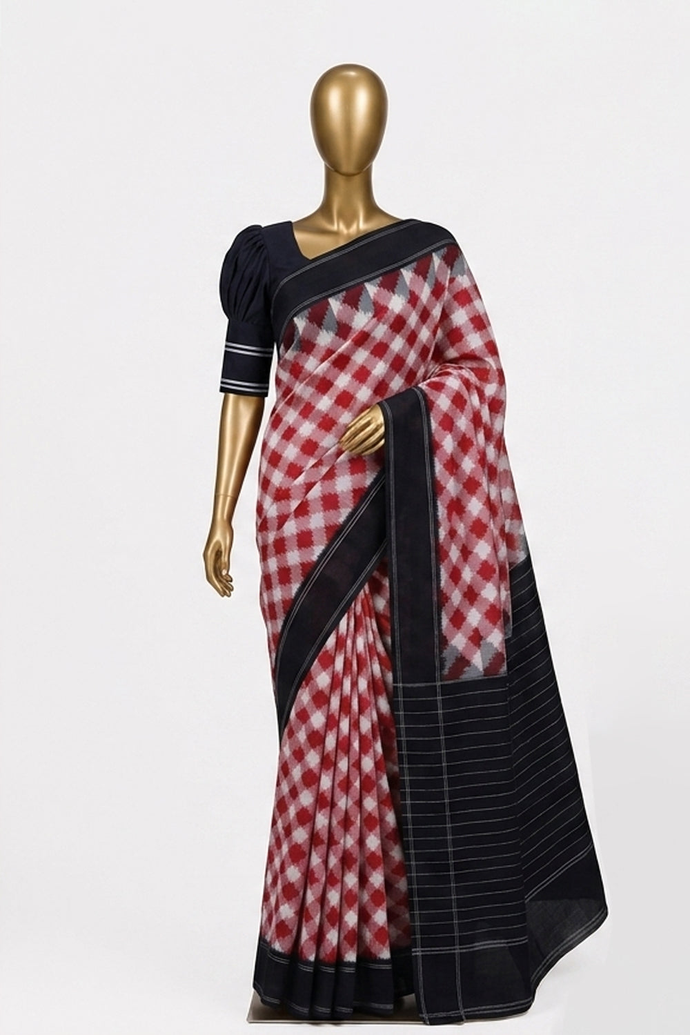 Image of Red Pochampally Ikat Cotton Saree