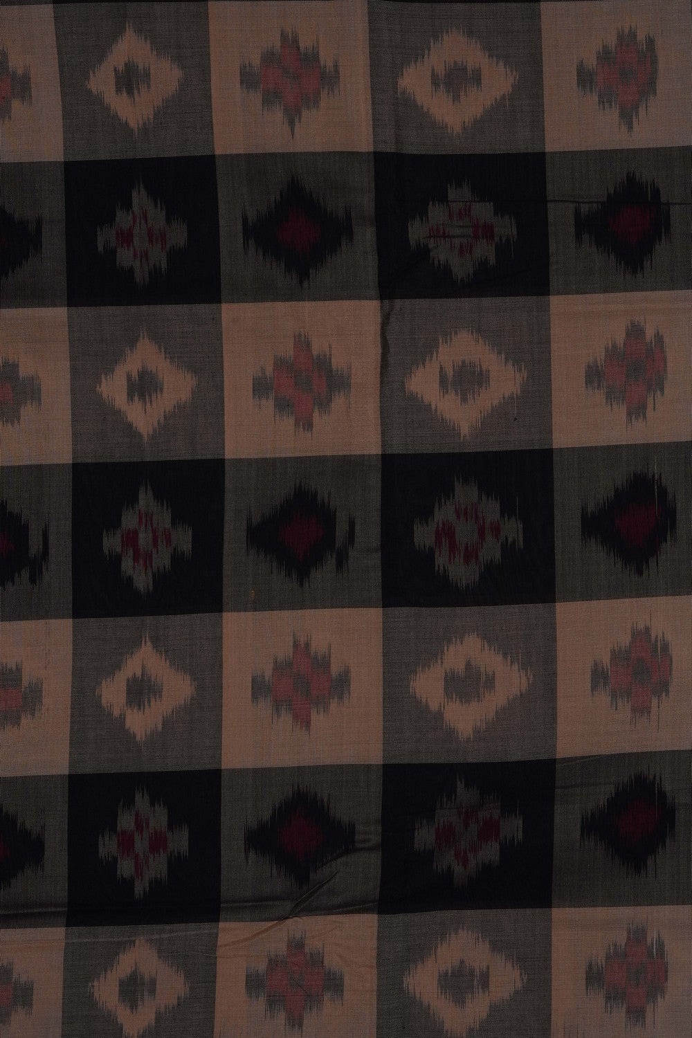Image of Beige-Black Pochampally Ikat Cotton Saree