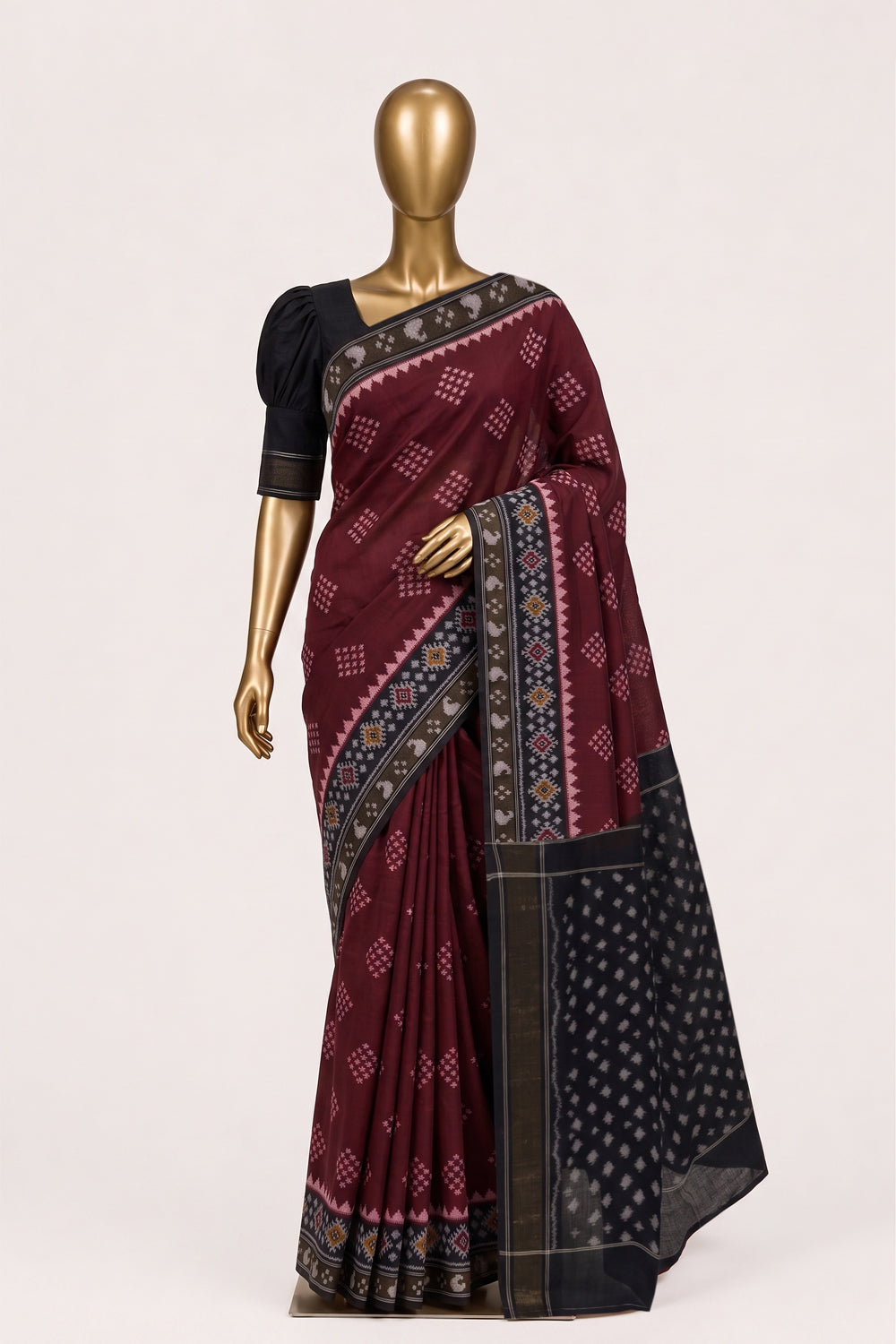 Image of Maroon Pochampally Ikat Cotton Saree