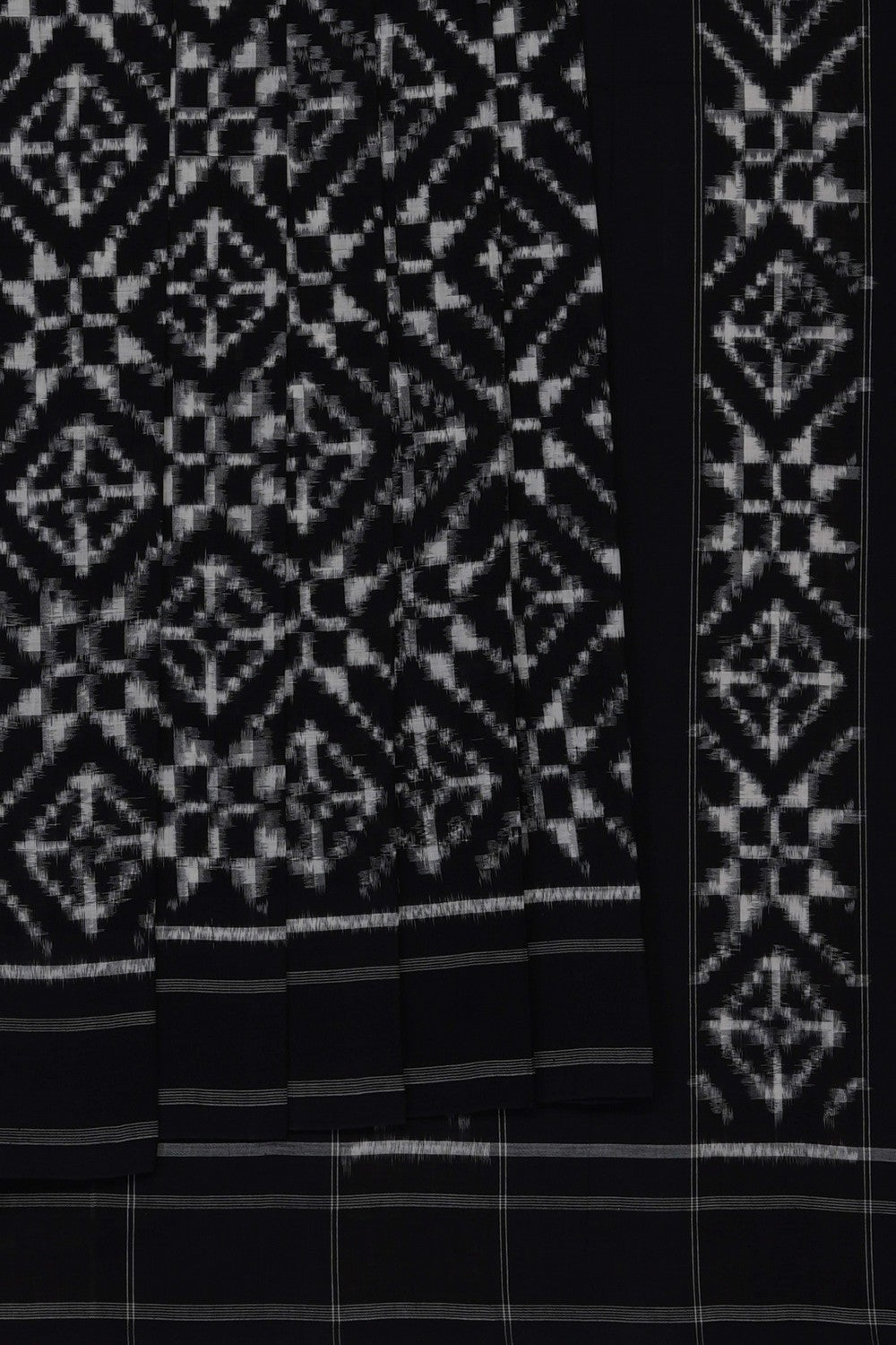 Image of Black Pochampally Ikat Cotton Saree