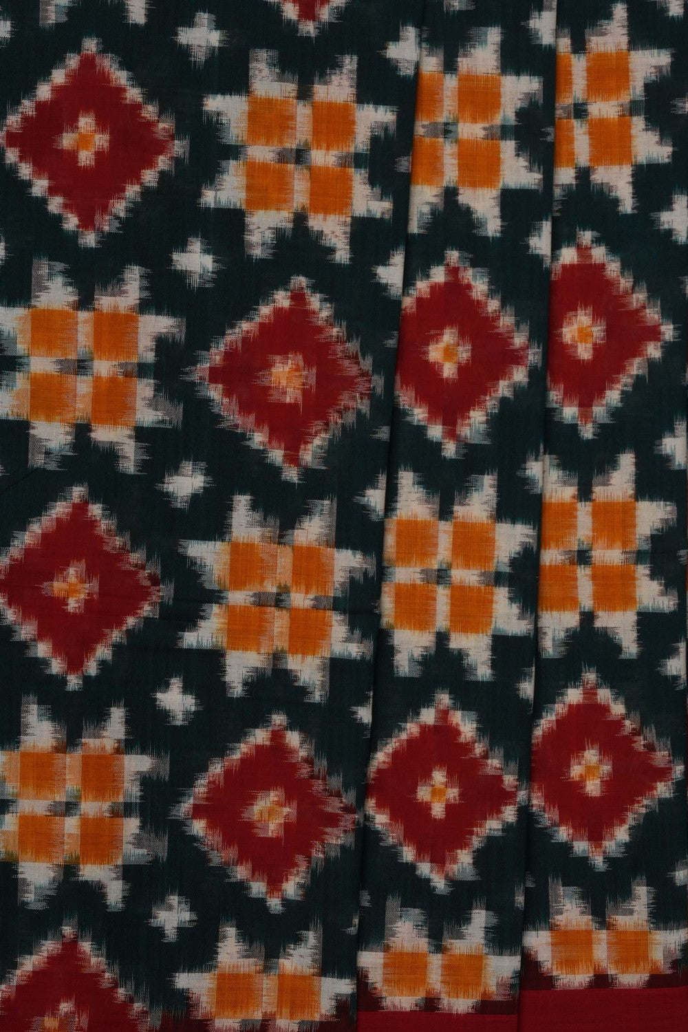 Image of Green Pochampally Ikat Cotton Saree
