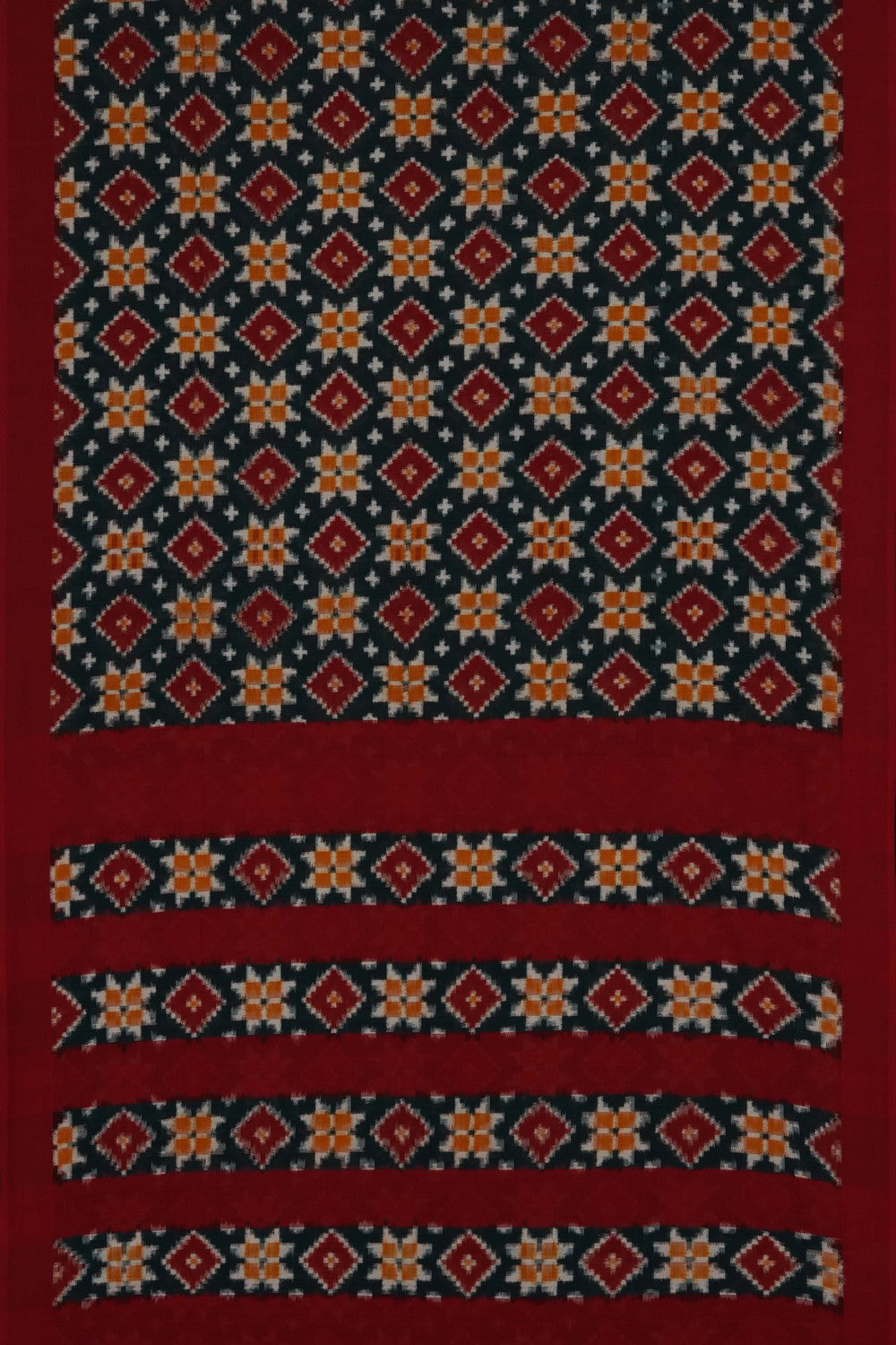 Image of Green Pochampally Ikat Cotton Saree