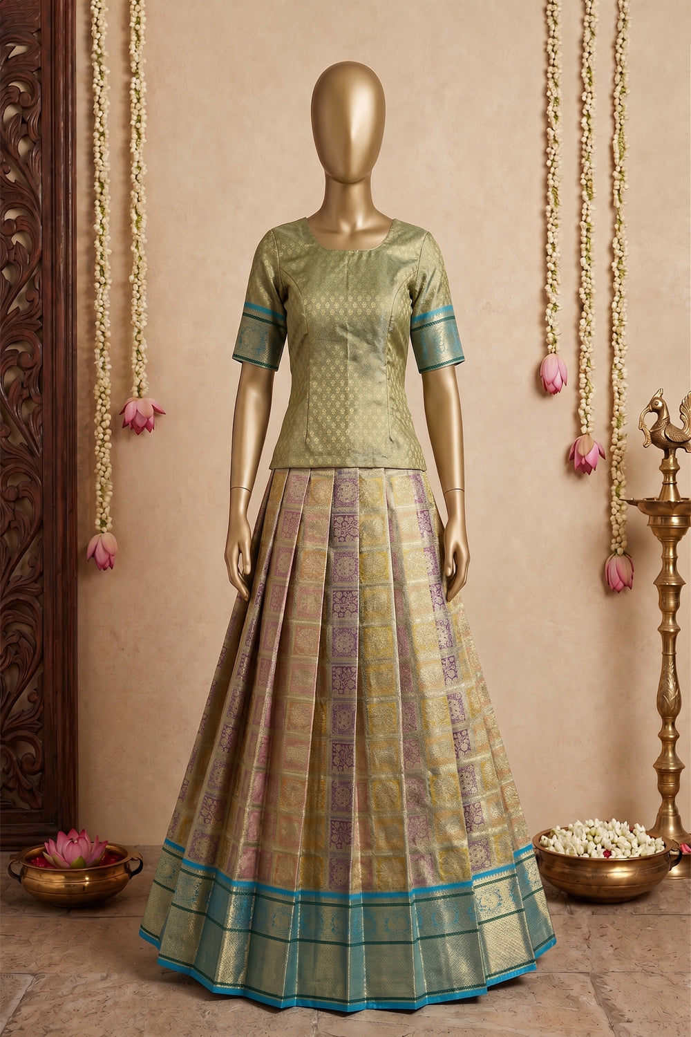 Image of Kanchipattu Pavada Unstitched Set