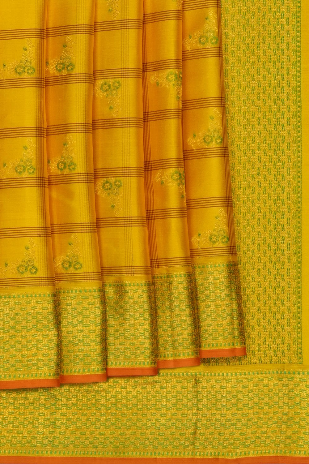Image of Yellow Arani Silk Kattam Saree