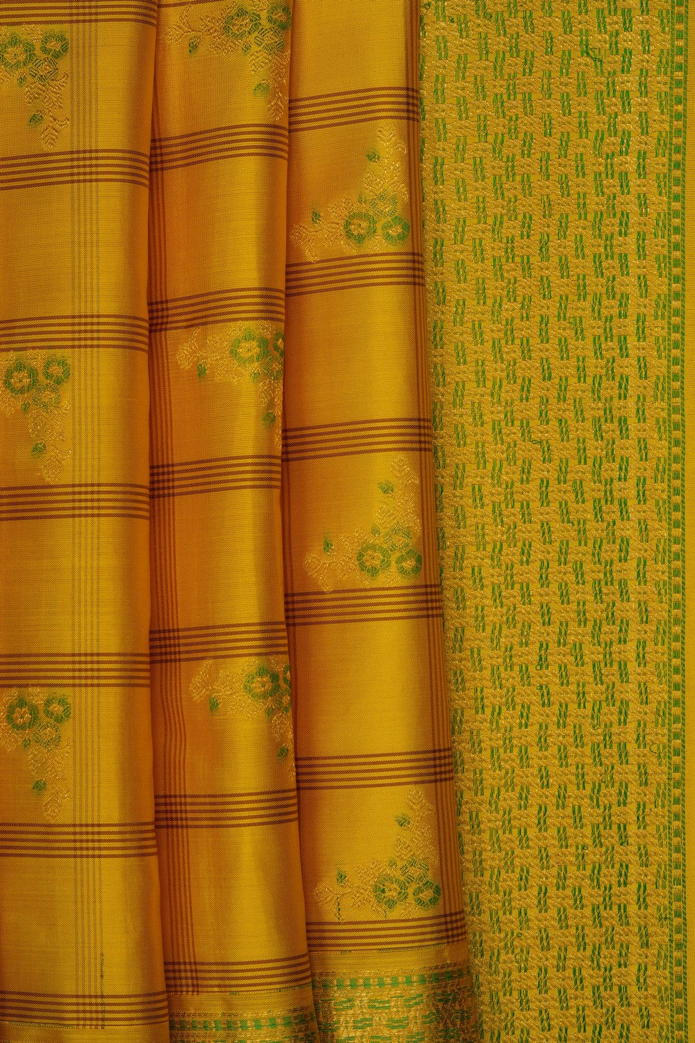 Image of Yellow Arani Silk Kattam Saree