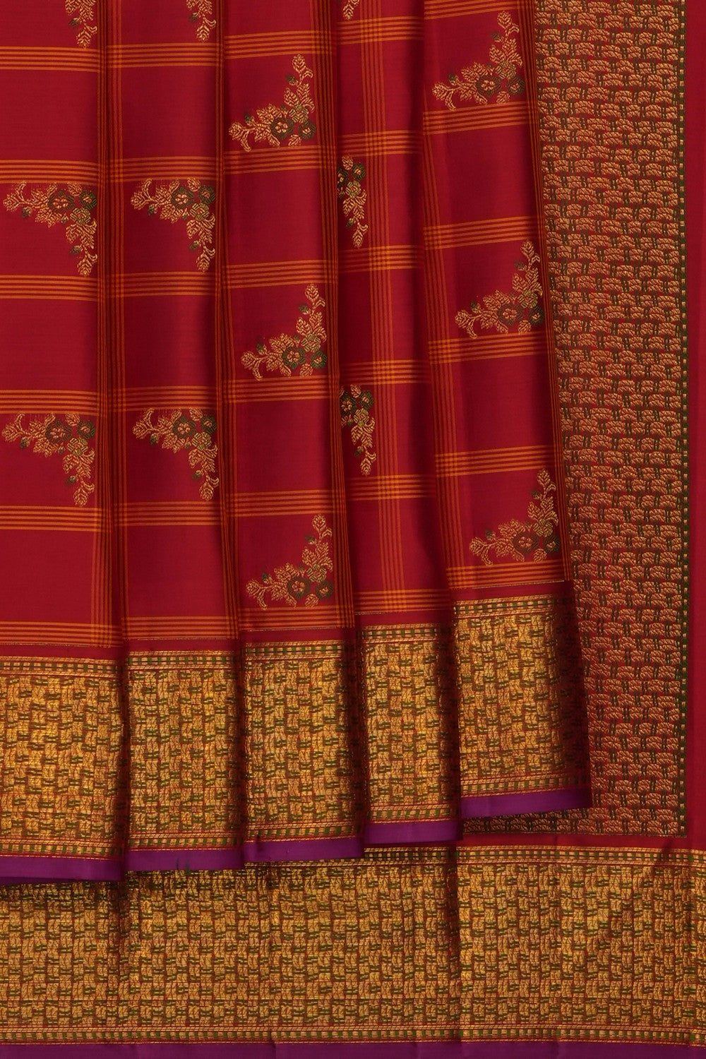 Image of Red Arani Silk Kattam Saree