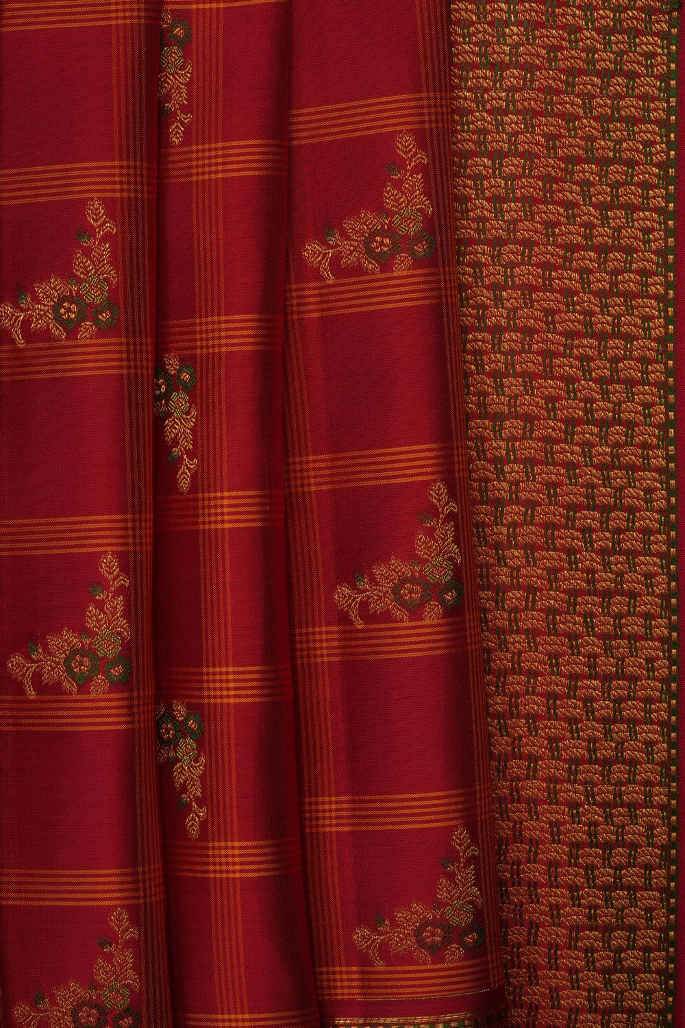 Image of Red Arani Silk Kattam Saree