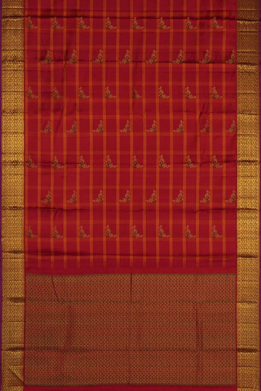 Image of Red Arani Silk Kattam Saree