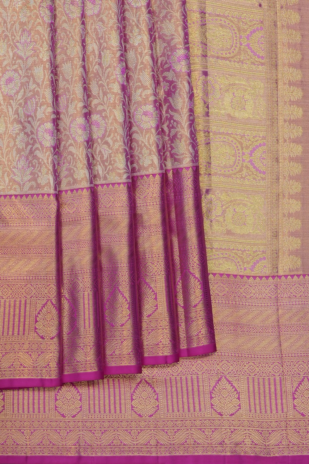 Image of Pink Kanchipattu Tissue Brocade Saree