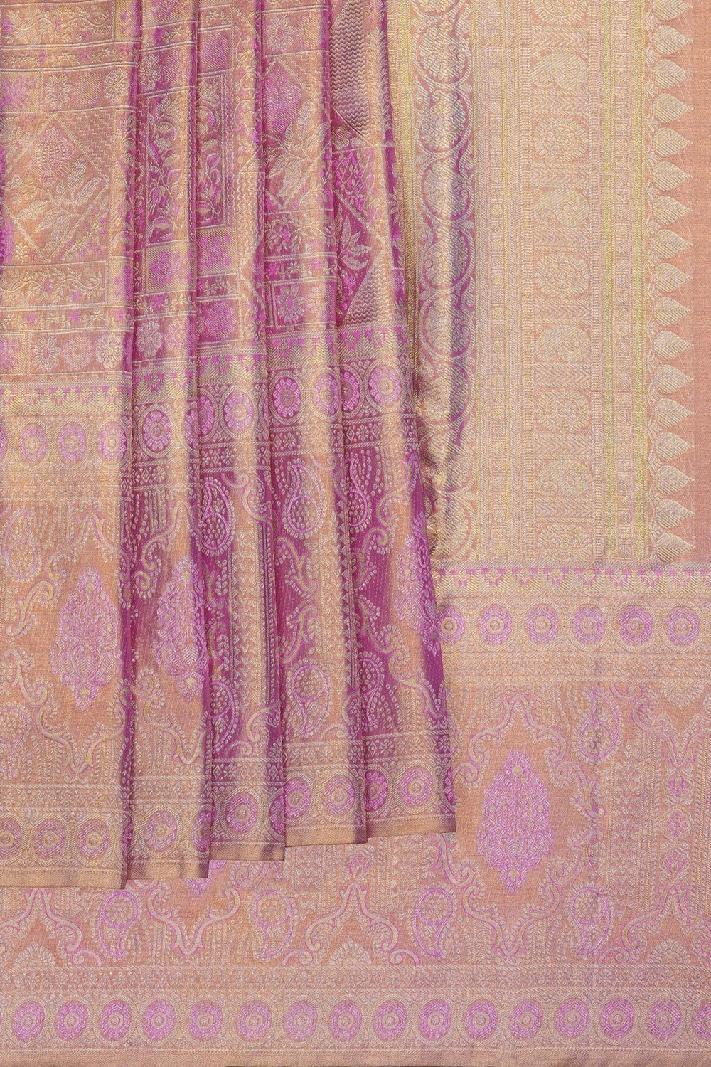 Image of Pink Kanchipattu Tissue Brocade Saree