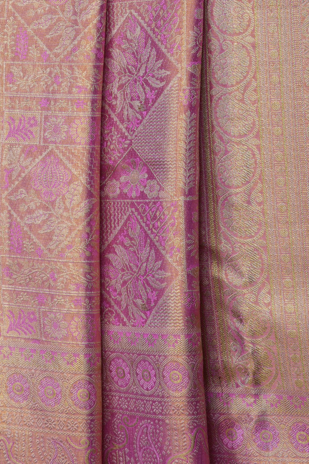 Image of Pink Kanchipattu Tissue Brocade Saree