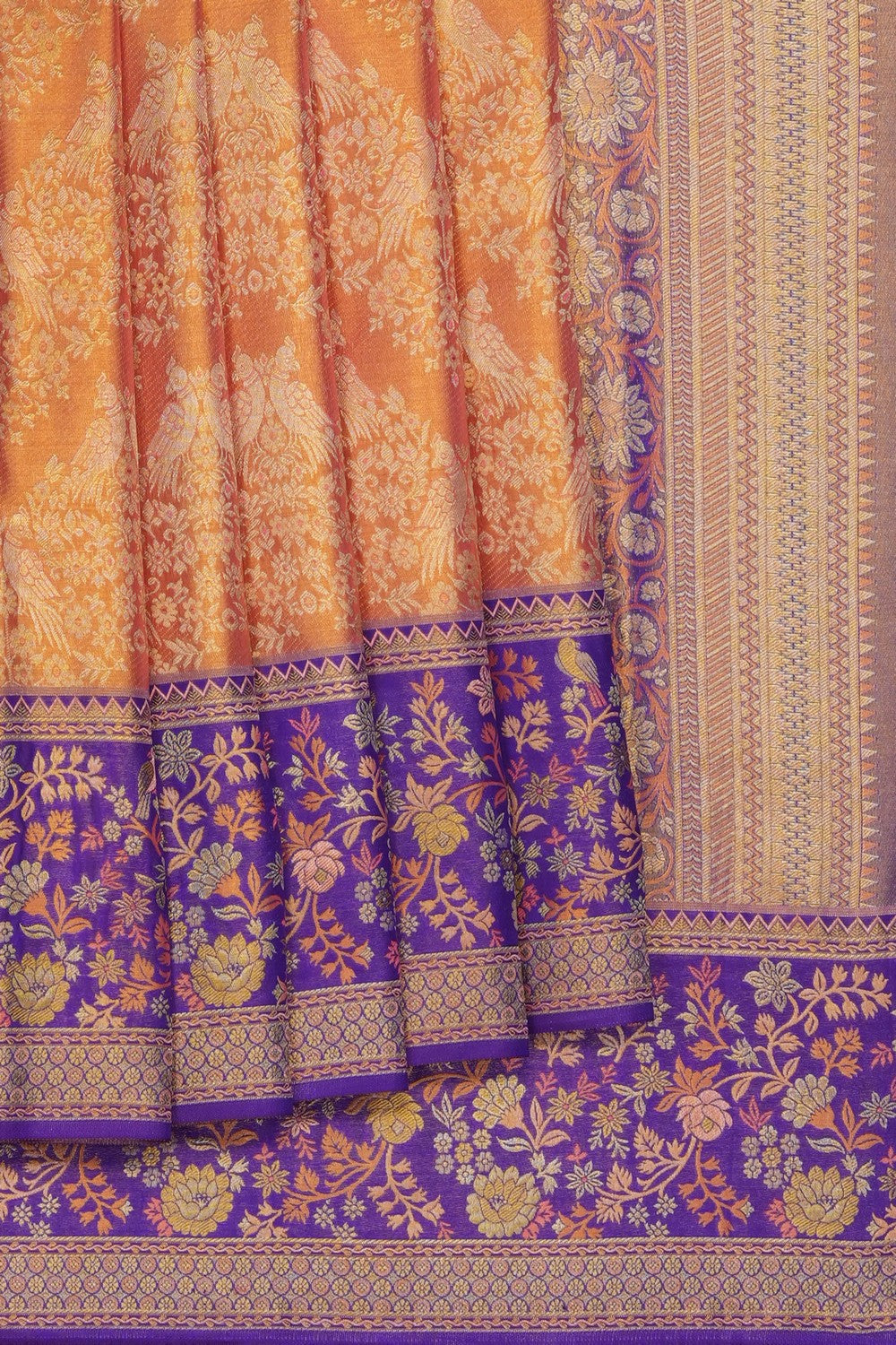 Image of Orange Kanchipattu Tissue Brocade Saree