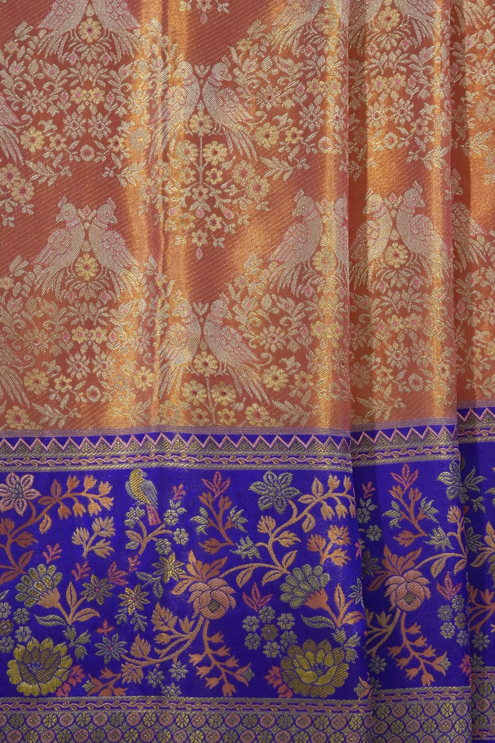 Image of Orange Kanchipattu Tissue Brocade Saree