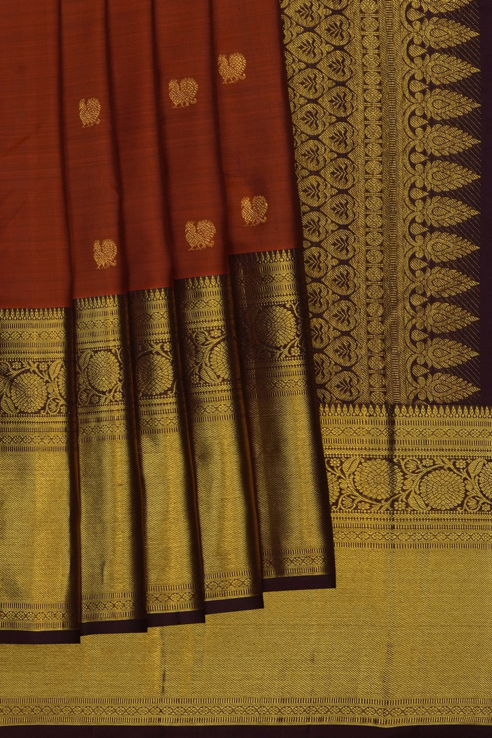 Image of Rust-Orange South Silk Saree