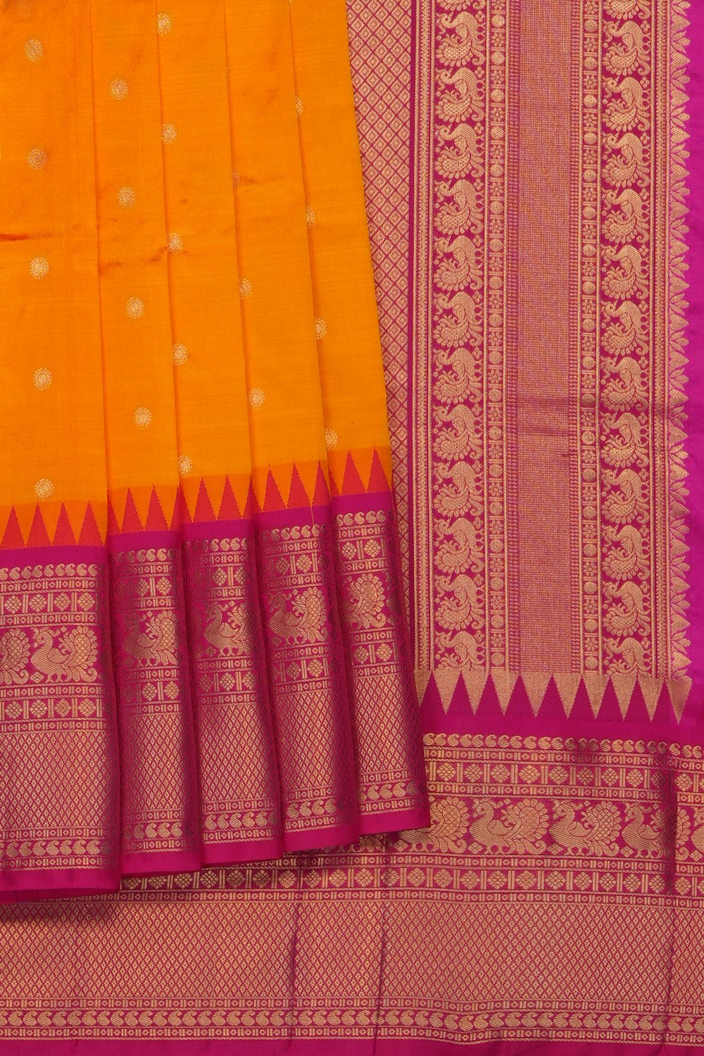 Image of Orange Narayanpet Silk Saree