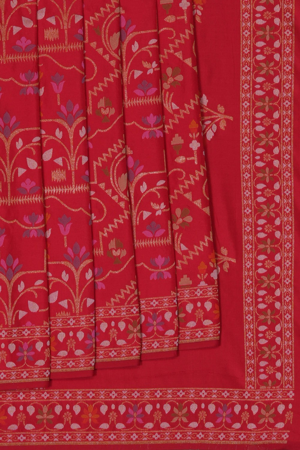Image of Red Banarasi Silk Saree