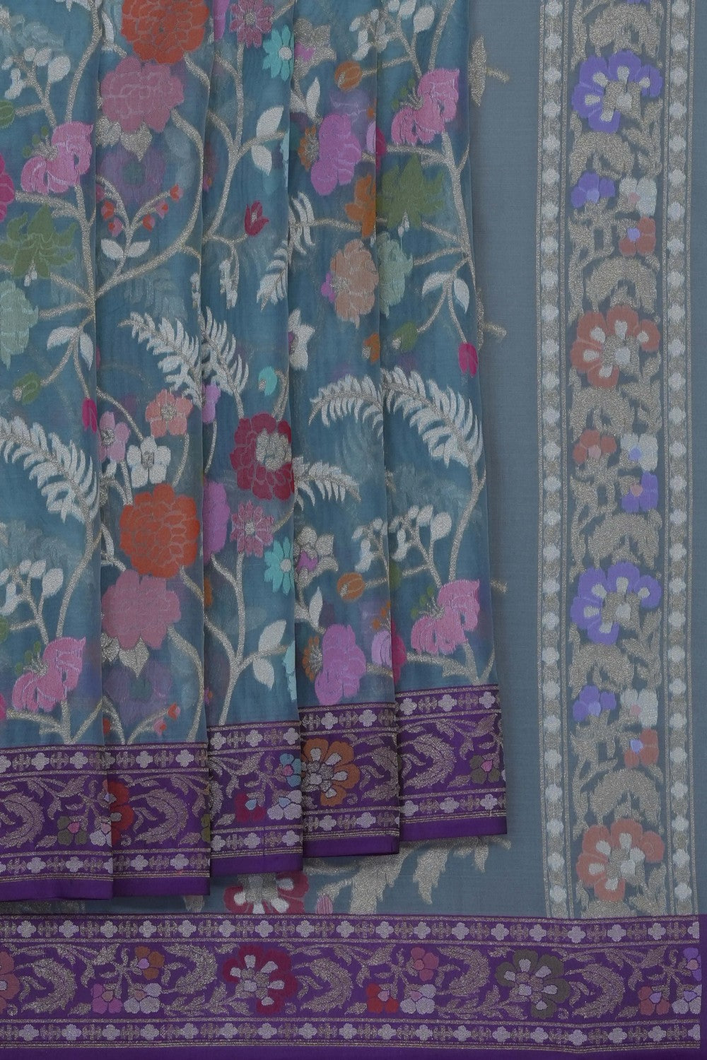 Image of Grey Banarasi Kora Saree