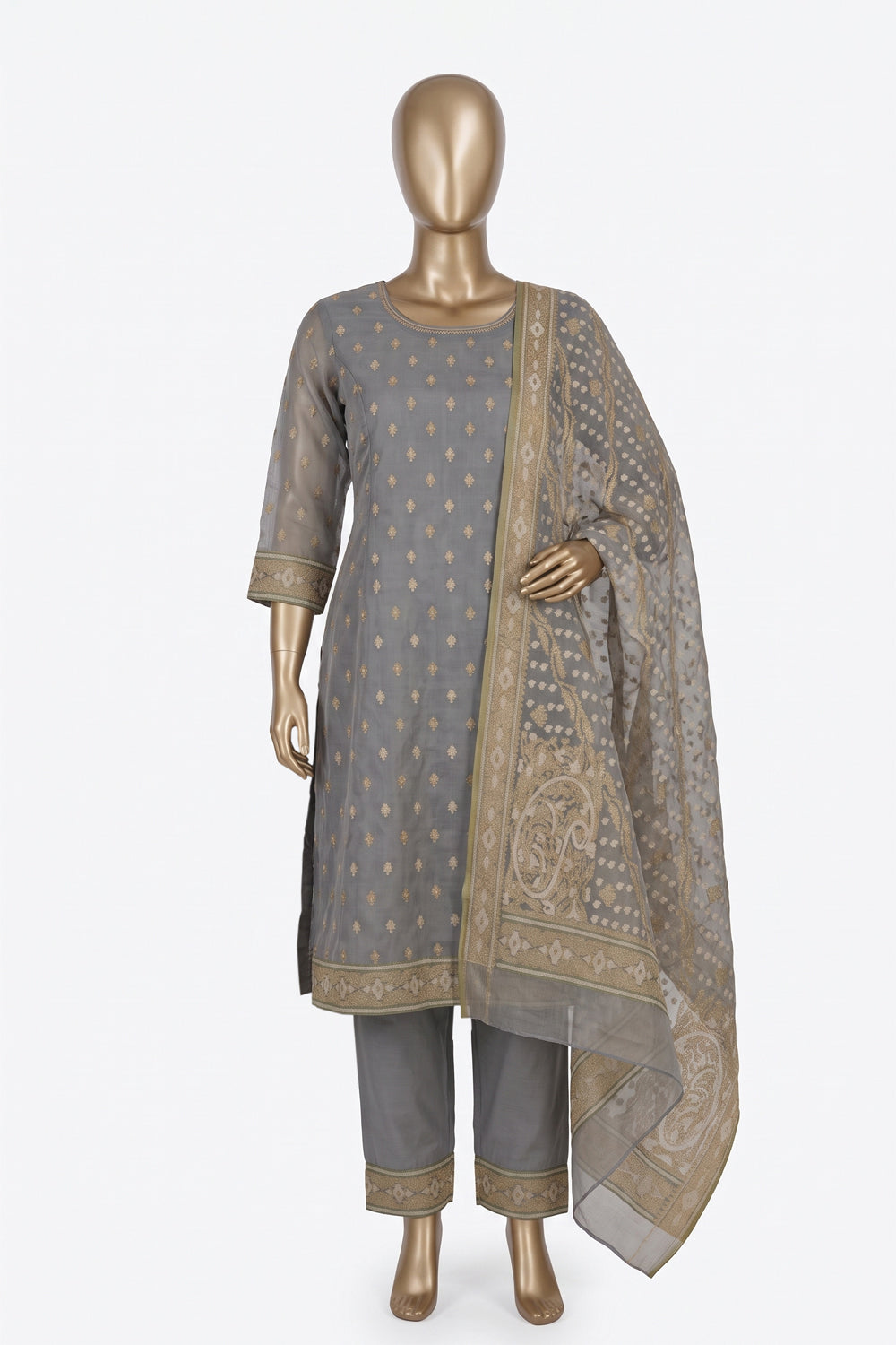 Image of Banarasi Kora Silk Unstitched Suit (2 Pcs Set)