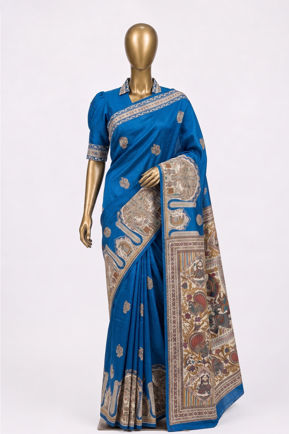 Image of Blue Desi Tussar Silk Saree