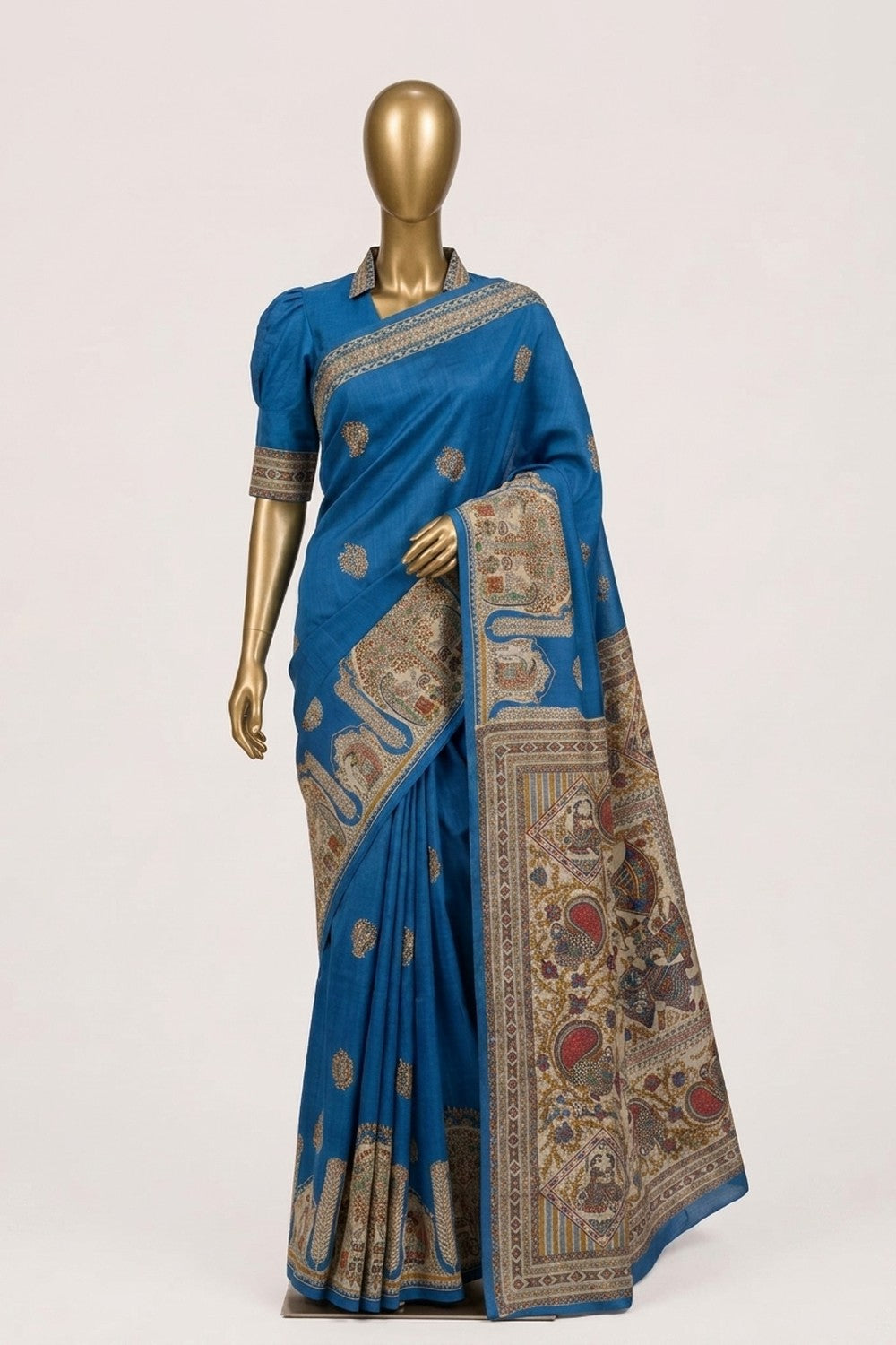 Image of Blue Desi Tussar Silk Saree