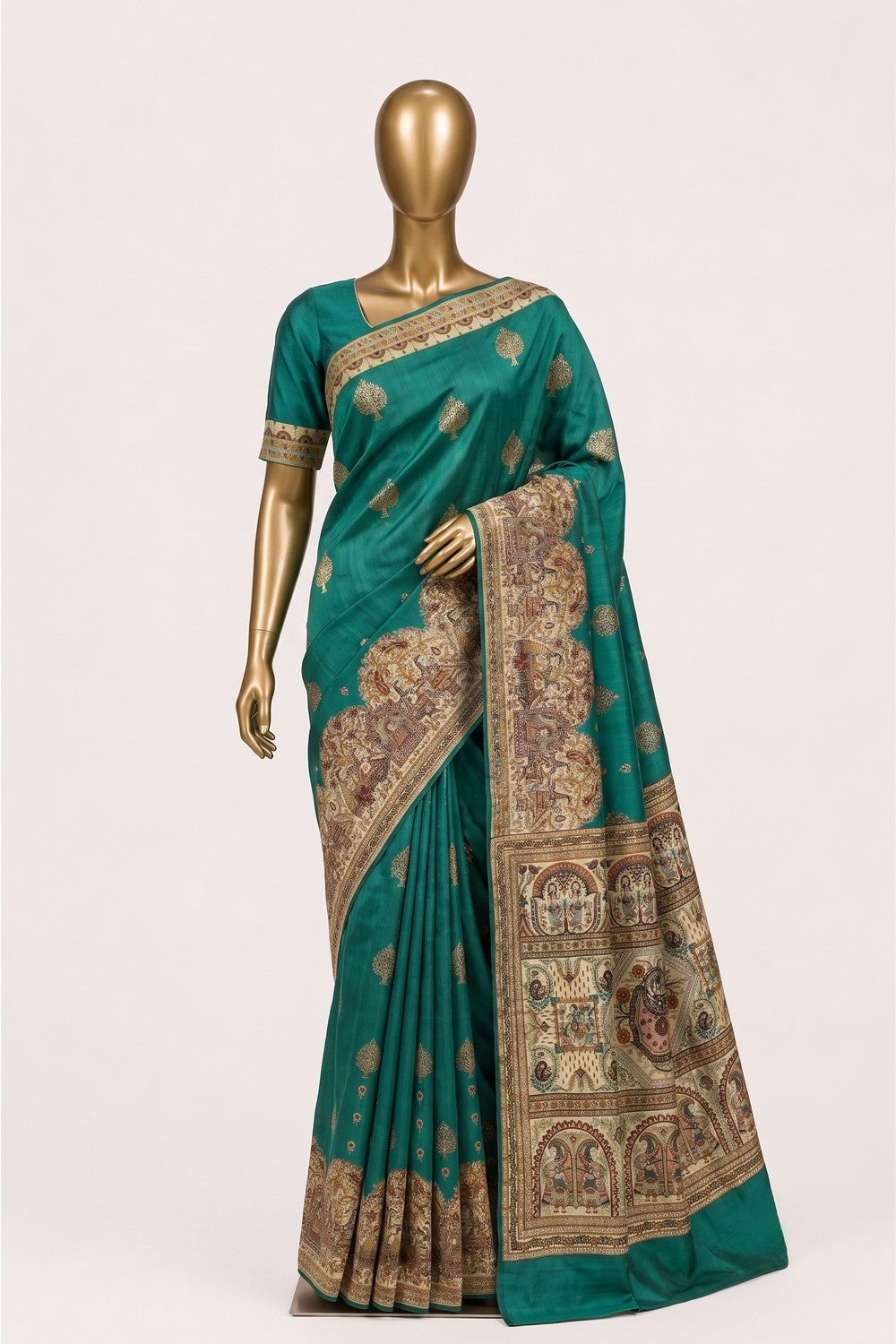 Image of Teal-Green Desi Tussar Silk Saree
