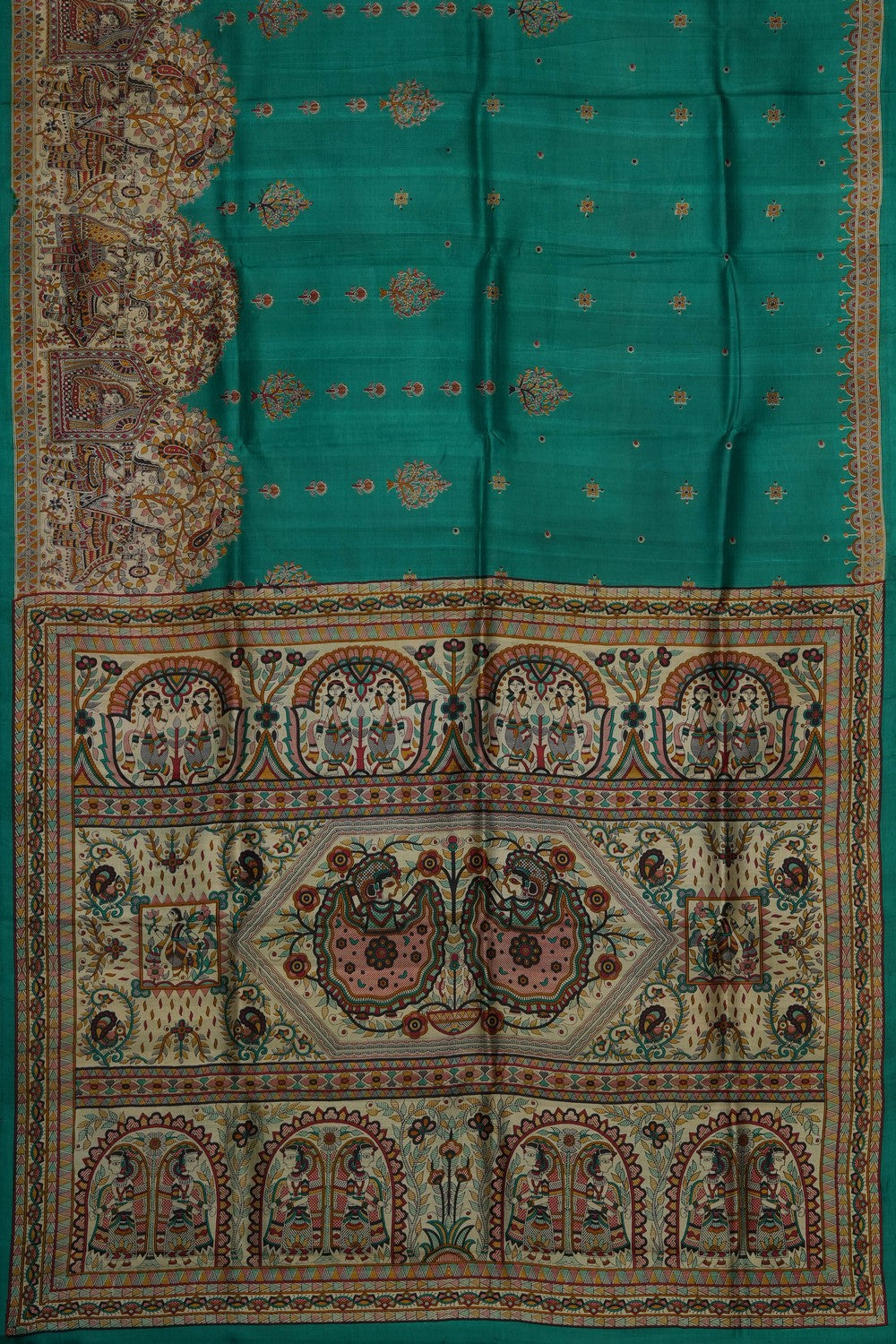 Image of Teal-Green Desi Tussar Silk Saree