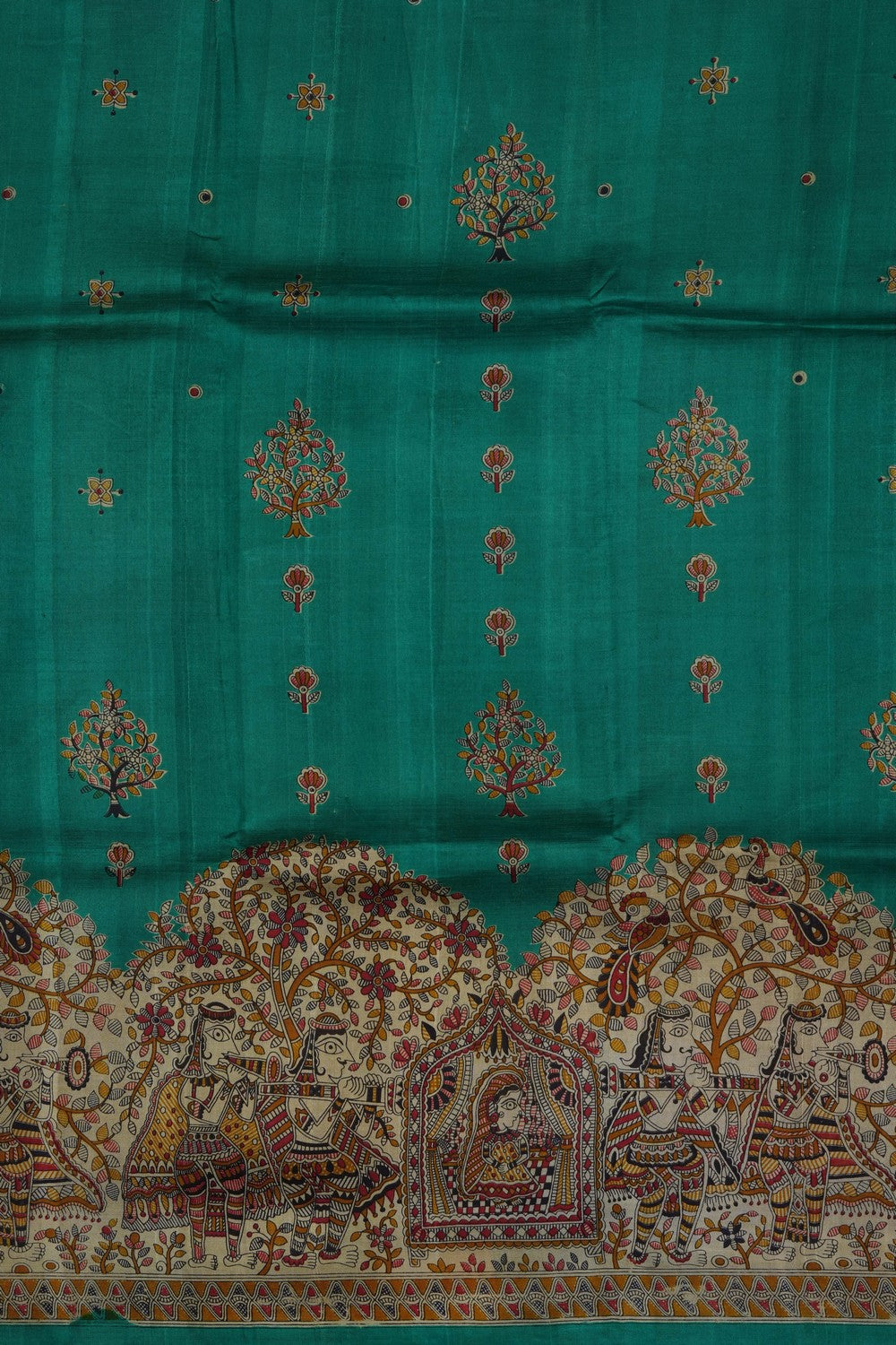 Image of Teal-Green Desi Tussar Silk Saree