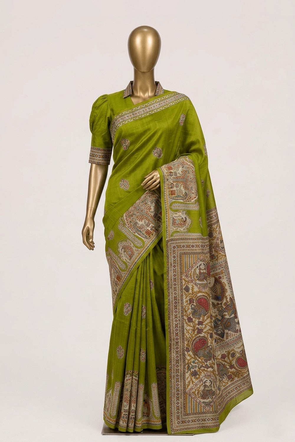 Image of Green Desi Tussar Silk Saree