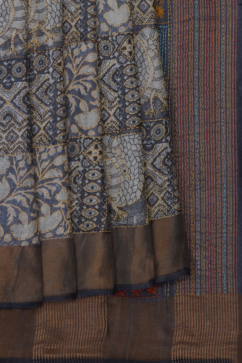 Image of Grey Desi Tussar Silk Saree