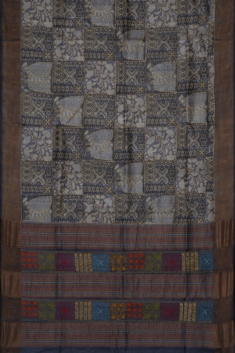 Image of Grey Desi Tussar Silk Saree