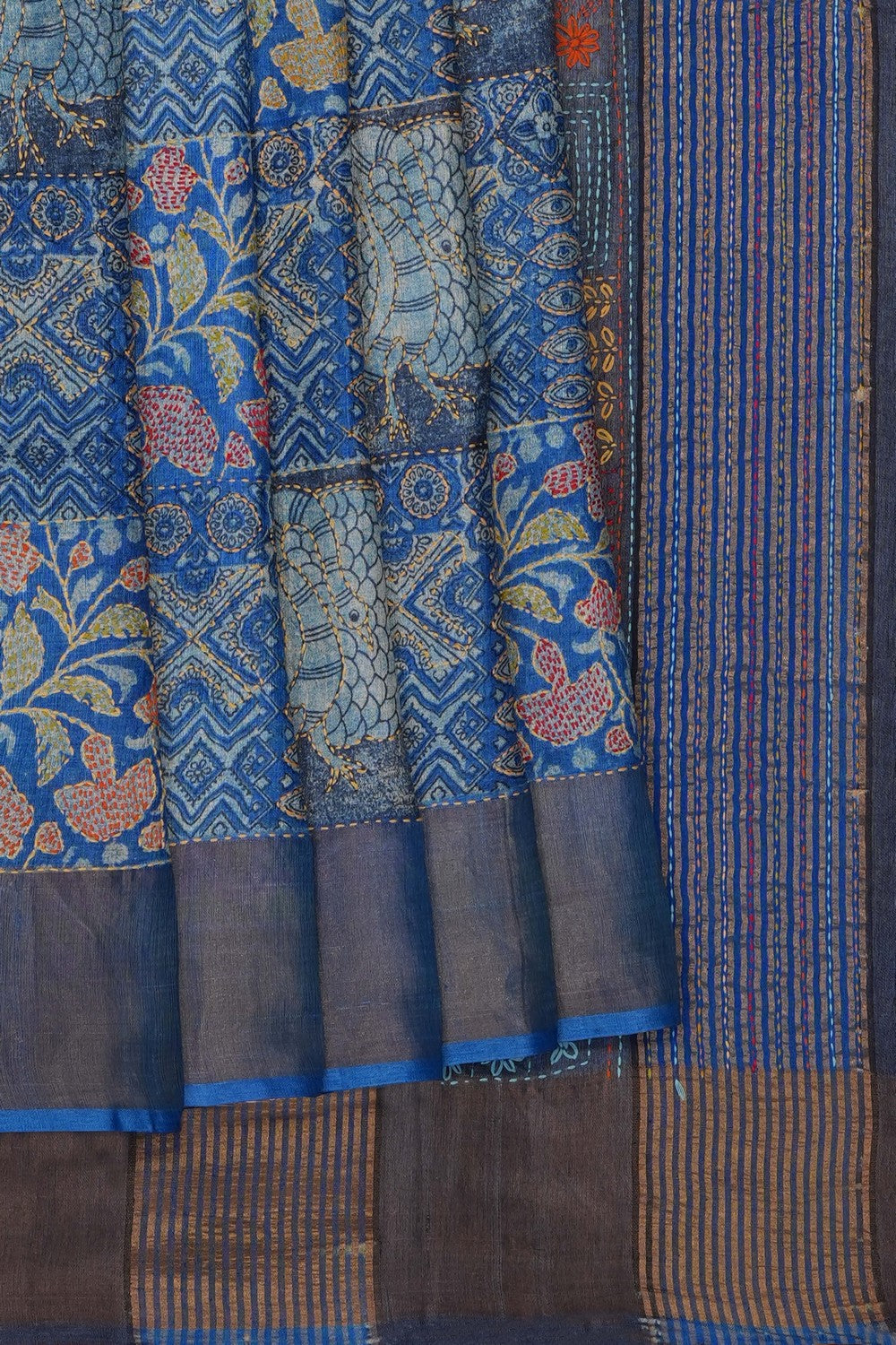 Image of Blue Desi Tussar Silk Saree