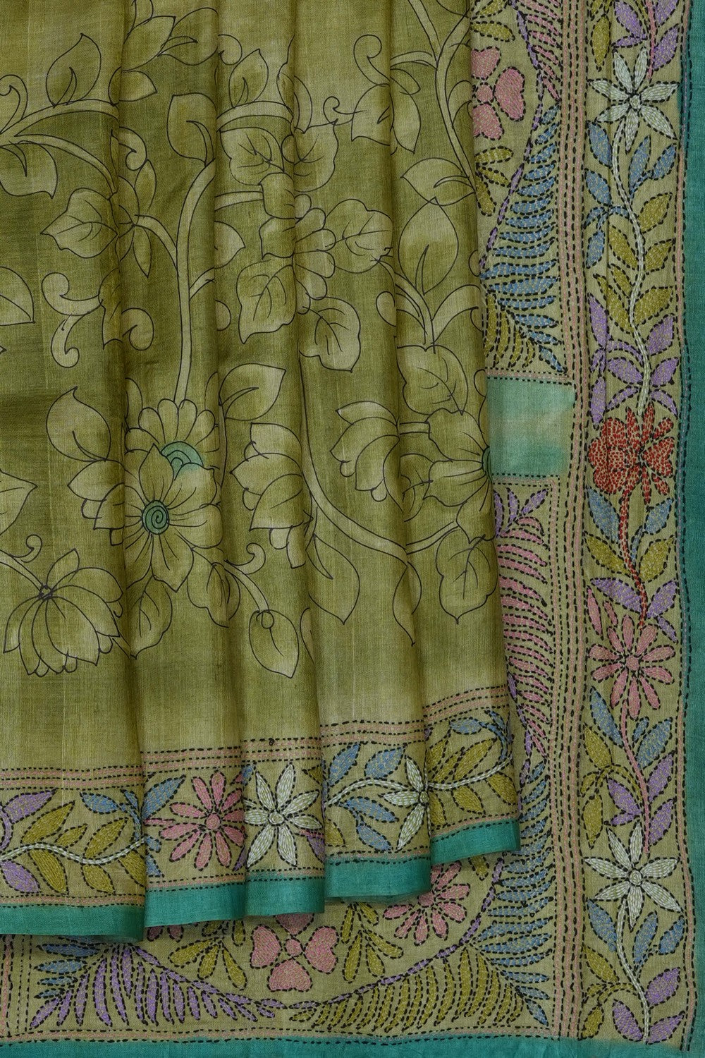Image of Sage-Green Desi Tussar Silk Saree