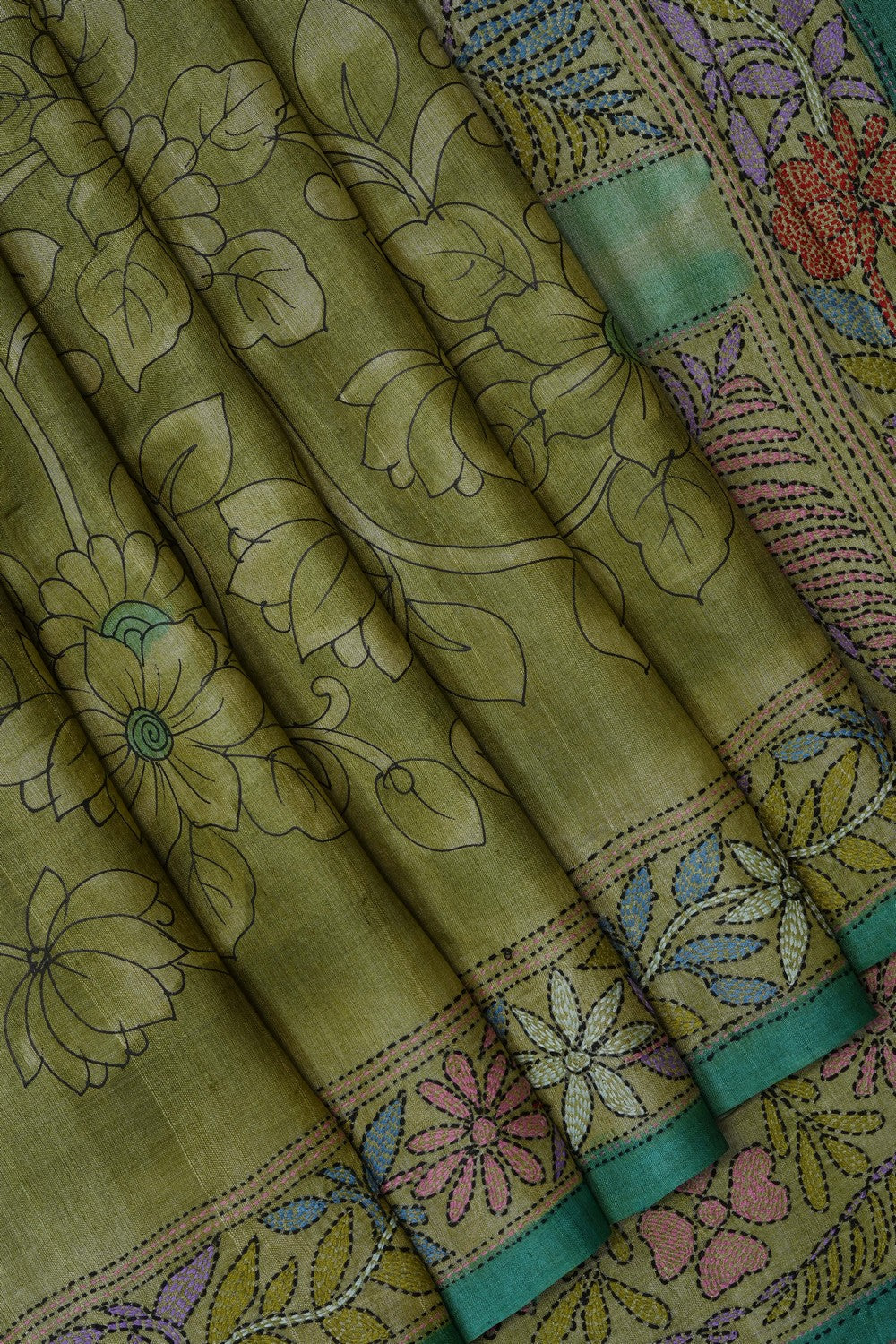 Image of Sage-Green Desi Tussar Silk Saree
